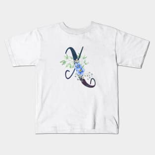 Floral Monogram X Wild Blue Flowers Kids T-Shirt